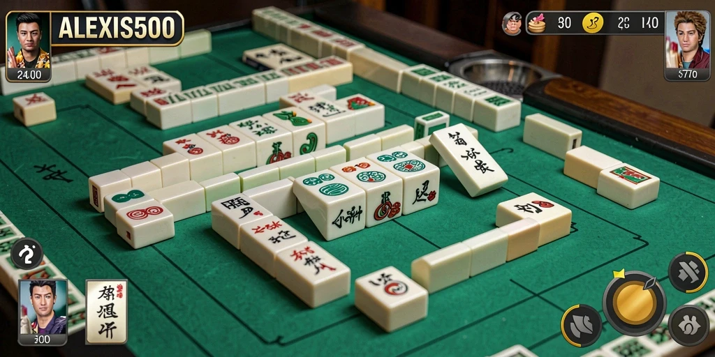 Gameplay ALEXIS500 yang menarik dengan ubin Mahjong berwarna-warni.