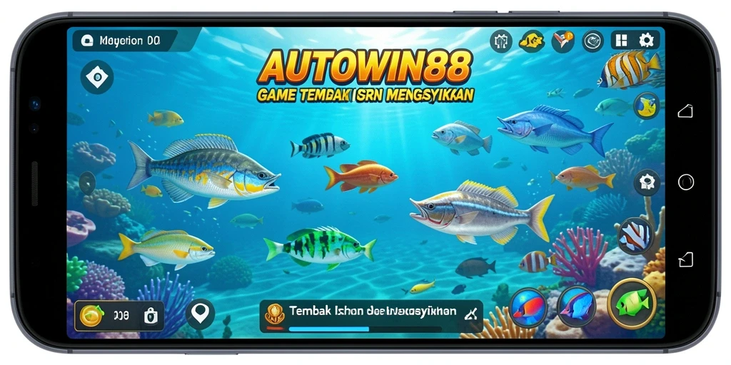 Screenshot gameplay AUTOWIN88 yang menampilkan aksi menembak ikan.