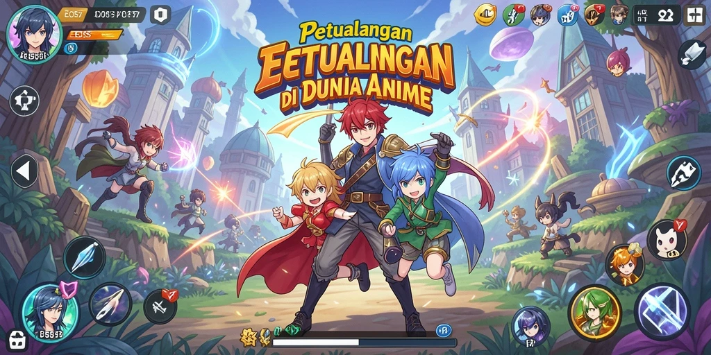 Tampilan utama gameplay EOS77 dengan karakter anime yang menawan.