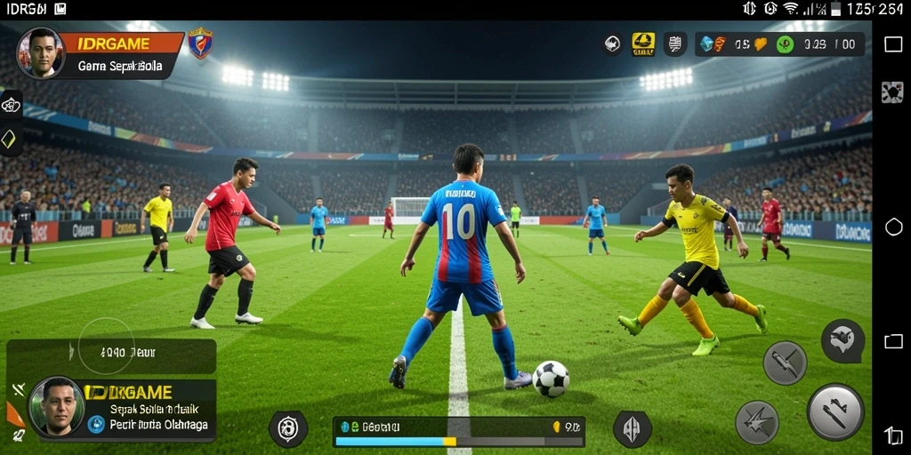 Screenshot menampilkan gameplay seru IDRGAME dengan aksi lapangan sepak bola.