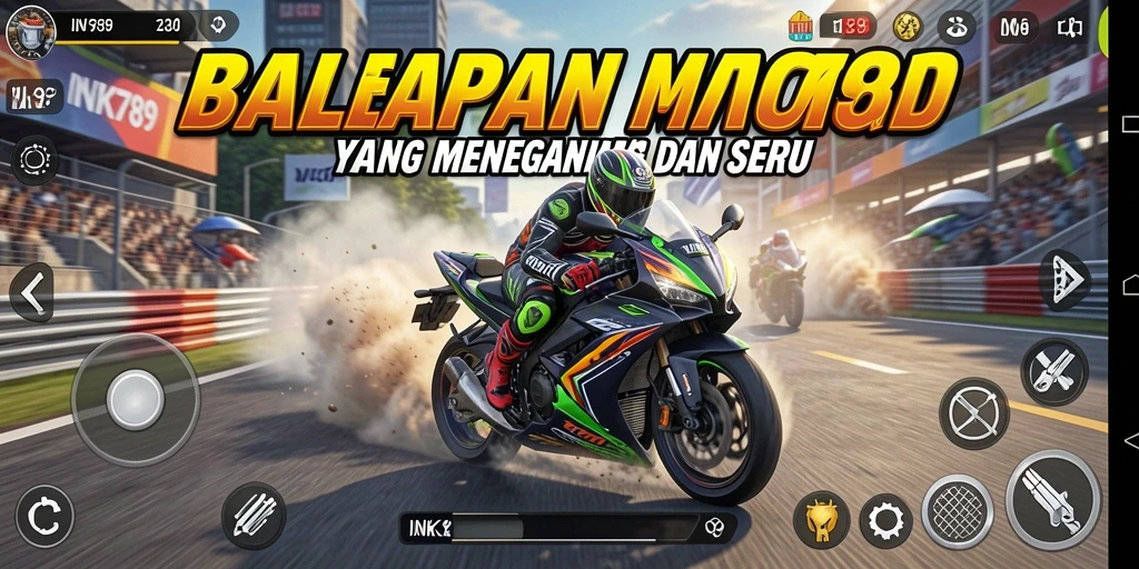 Tampilan gameplay seru dari INK789 dengan aksi balapan motor mendebarkan.