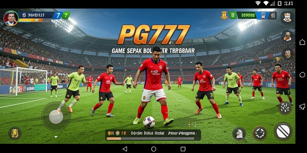 Tampilan utama PG777 menampilkan momen seru dari gameplay sepak bola.
