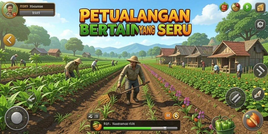 Tampilan gameplay RI889 yang menarik dengan aktivitas pertanian.