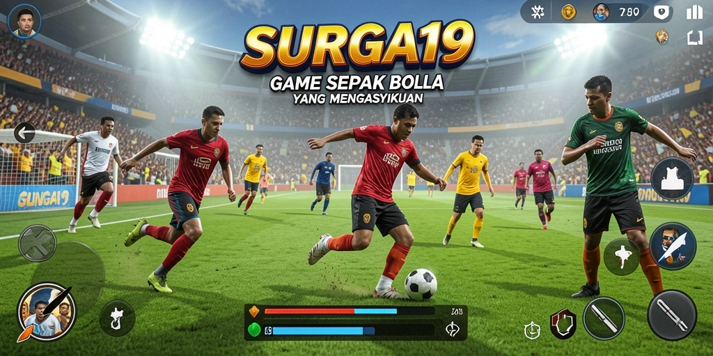 Layar utama <strong>SURGA19</strong> menampilkan aksi sepak bola yang mendebarkan.